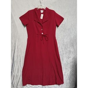 Vintage Studio Dress Womens L Red Polka Dot Tie Waist Shirt Button Front Cottage